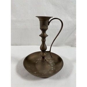 Vintage Single Solid Brass Candlestick Holder w/Handle 7.5” Tall India 23S3 READ